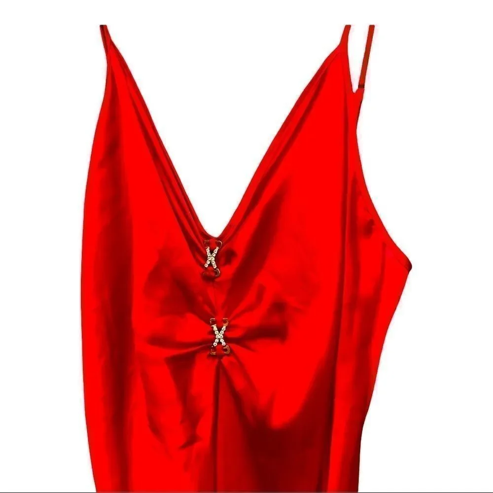 Ivy & Annabelle Red Satin Night Sleep Gown  Rhinestone Size Medium